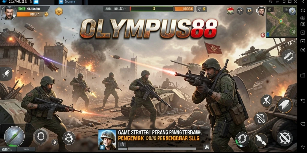 Screenshot utama OLYMPUS88 menampilkan pertempuran epik dalam game SLG.