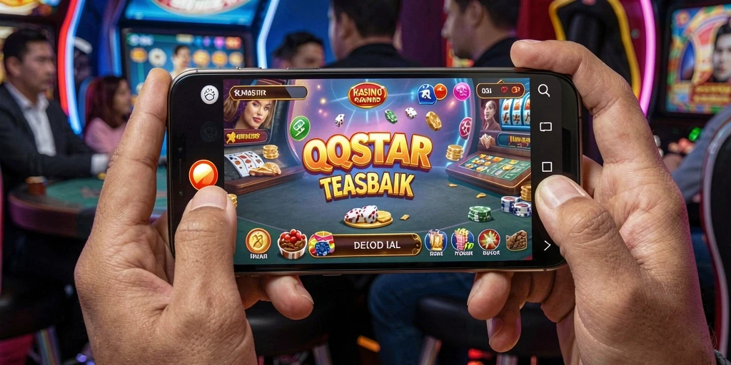 Tangkapan layar gameplay QQSTAR yang menampilkan suasana kasino yang mendebarkan.