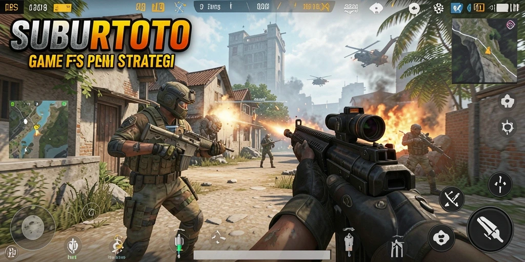 Tampilan gameplay menegangkan dalam SUBURTOTO dengan aksi tembak-menembak.